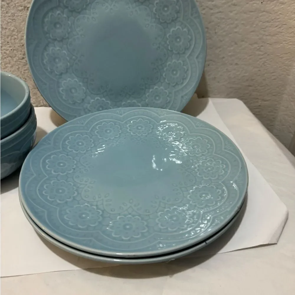 Gibson Elite Alemany 3 Piece Dinner Plate & 2,Salad bowls Dinnerware  Set, Aqua
